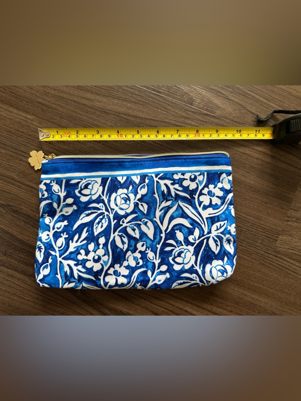 Blue and White Floral Zip Pouch
